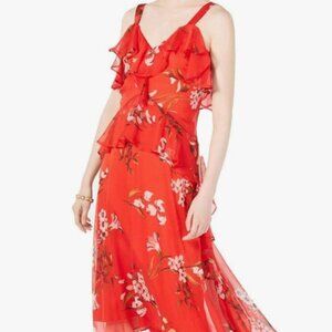 Taylor Sleeveless Floral Ruffle Midi Dress